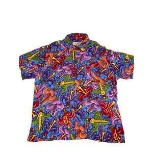 Vintage BayouWear New Orleans Jazz Fest Shirt L - Rayon Instruments Fleur de Lis